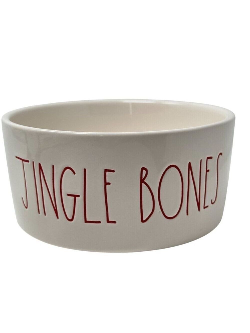 Rae Dunn Jingle Bones Red Letter Dog Bowl 6in Holiday Pet Dish Christmas Ceramic